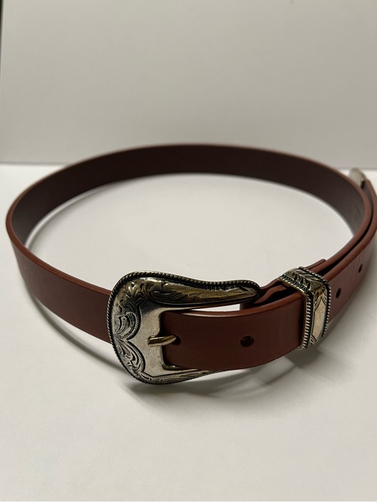 wilfred free Accessories - Wilfred Cognac Brown Leather Belt with Engraved Silver-Tone Buckle